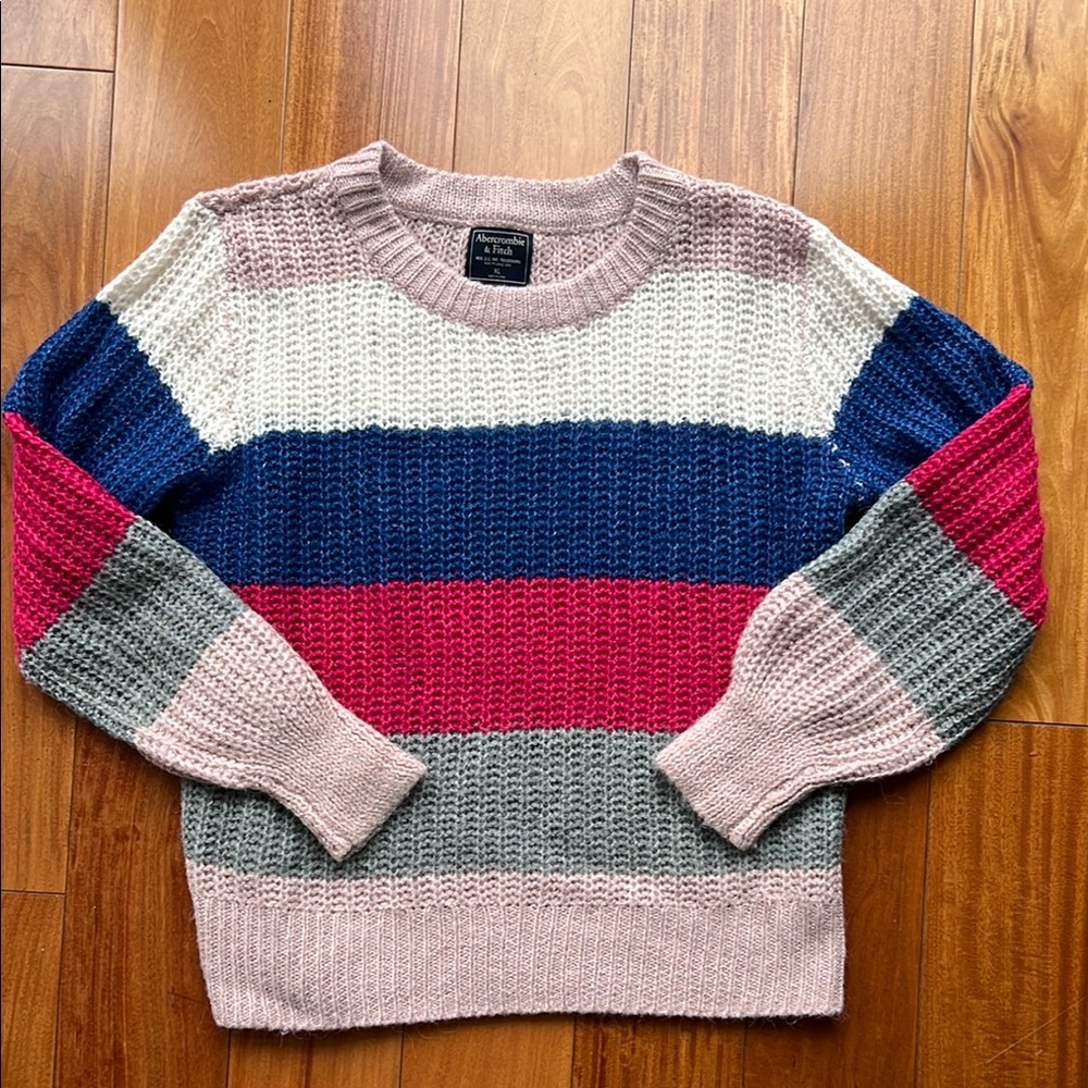 Abercrombie & Fitch AF balloon sleeve sweater pink blue gray crew XL valentines